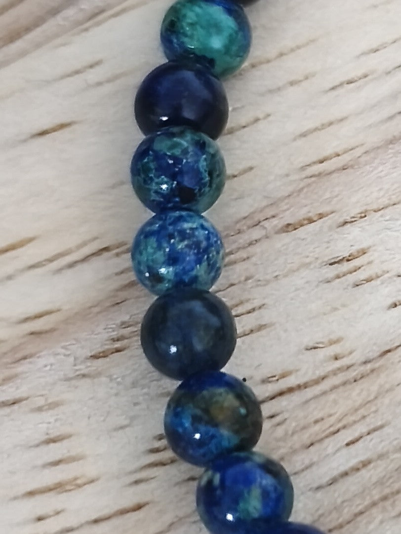 Bracelet Azurite Malachite 4mm, pierres naturelles polies Collection Pierre d’Exception, bijou bleu et vert pour concentration et équilibre.