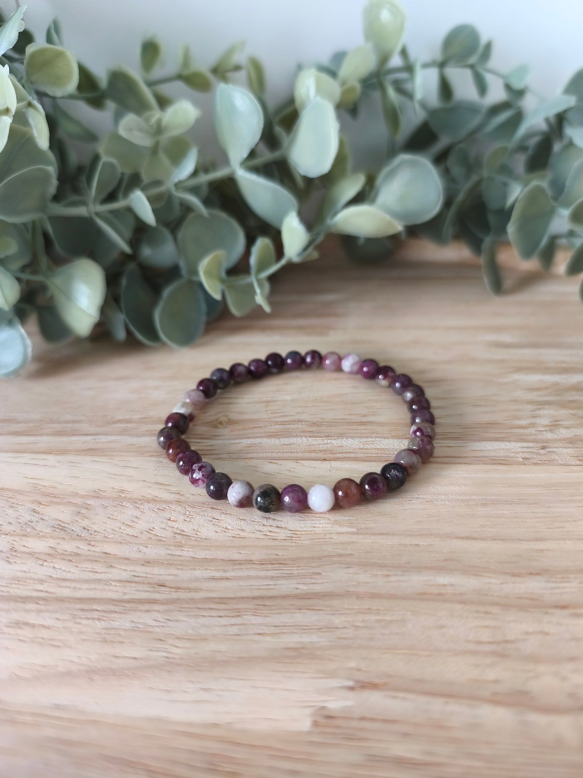 Bracelet Tourmaline Rose sur Quartz 6 mm – énergie du cœur, amour et protection – Collection Pierre d’Exception