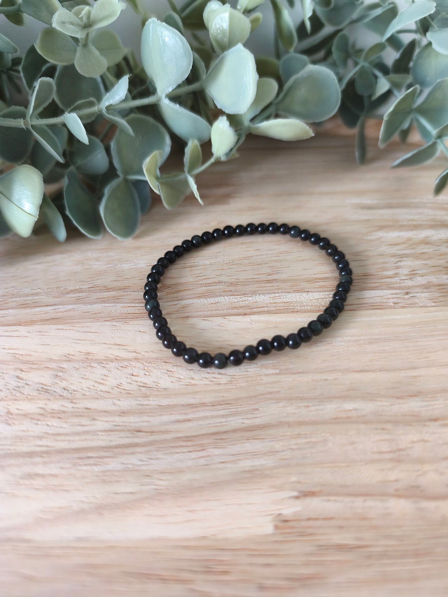 Bracelet Obsidienne Œil Céleste 4mm, pierres naturelles protectrices, reflets irisés mystiques, Collection Pierre d’Exception.