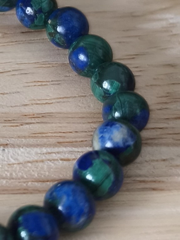 Bracelet Azurite Malachite 6mm, pierres naturelles polies Collection Pierre d’Exception, bijou bleu et vert pour concentration et équilibre.