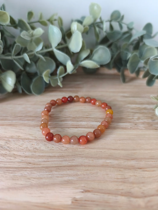 Bracelet Aventurine Orange 6mm, perles polies naturelles Collection Pierre d’Exception. Énergie, motivation et élégance au quotidien