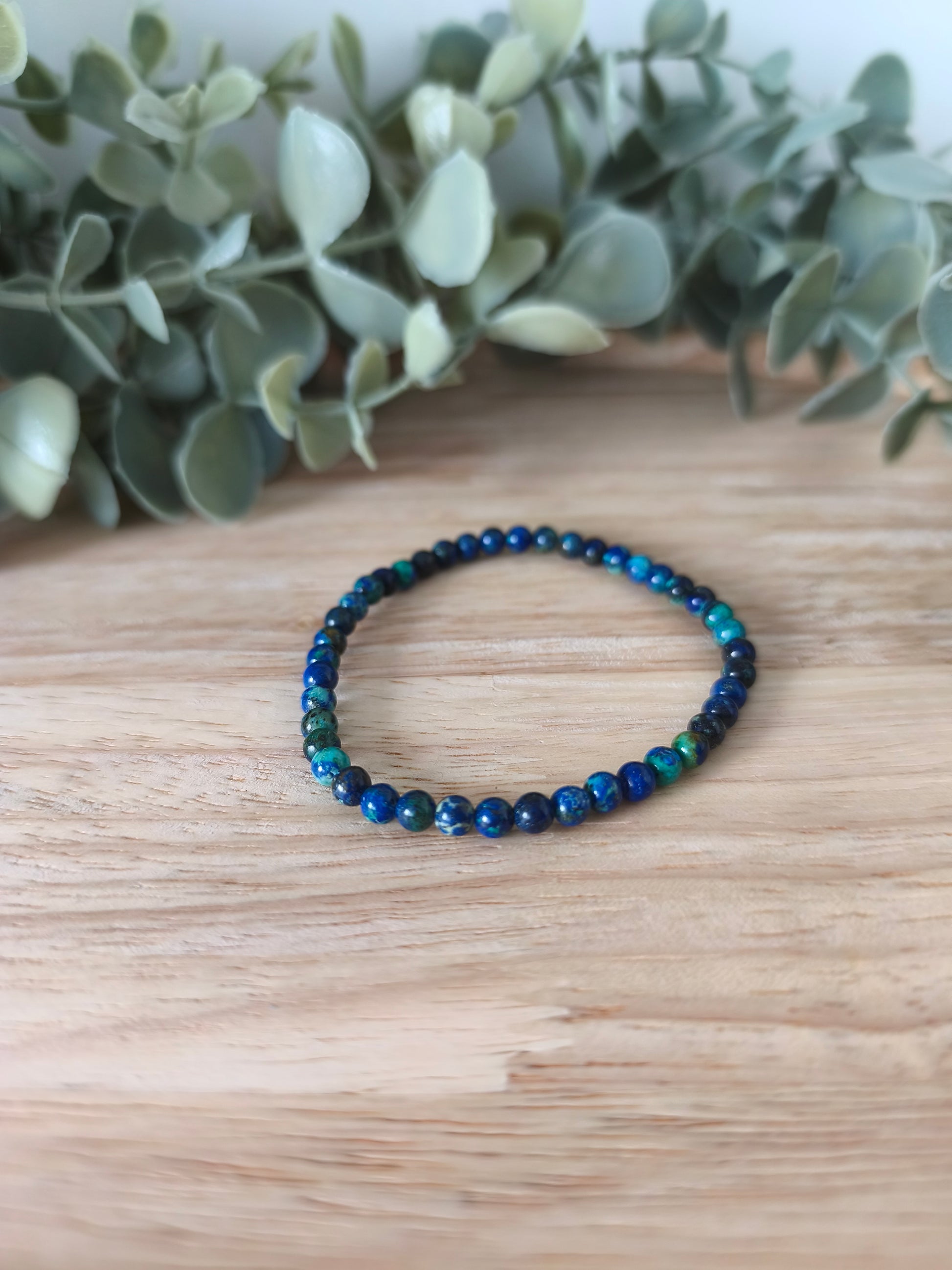 Bracelet Azurite Malachite 4mm, pierres naturelles polies Collection Pierre d’Exception, bijou bleu et vert pour concentration et équilibre.