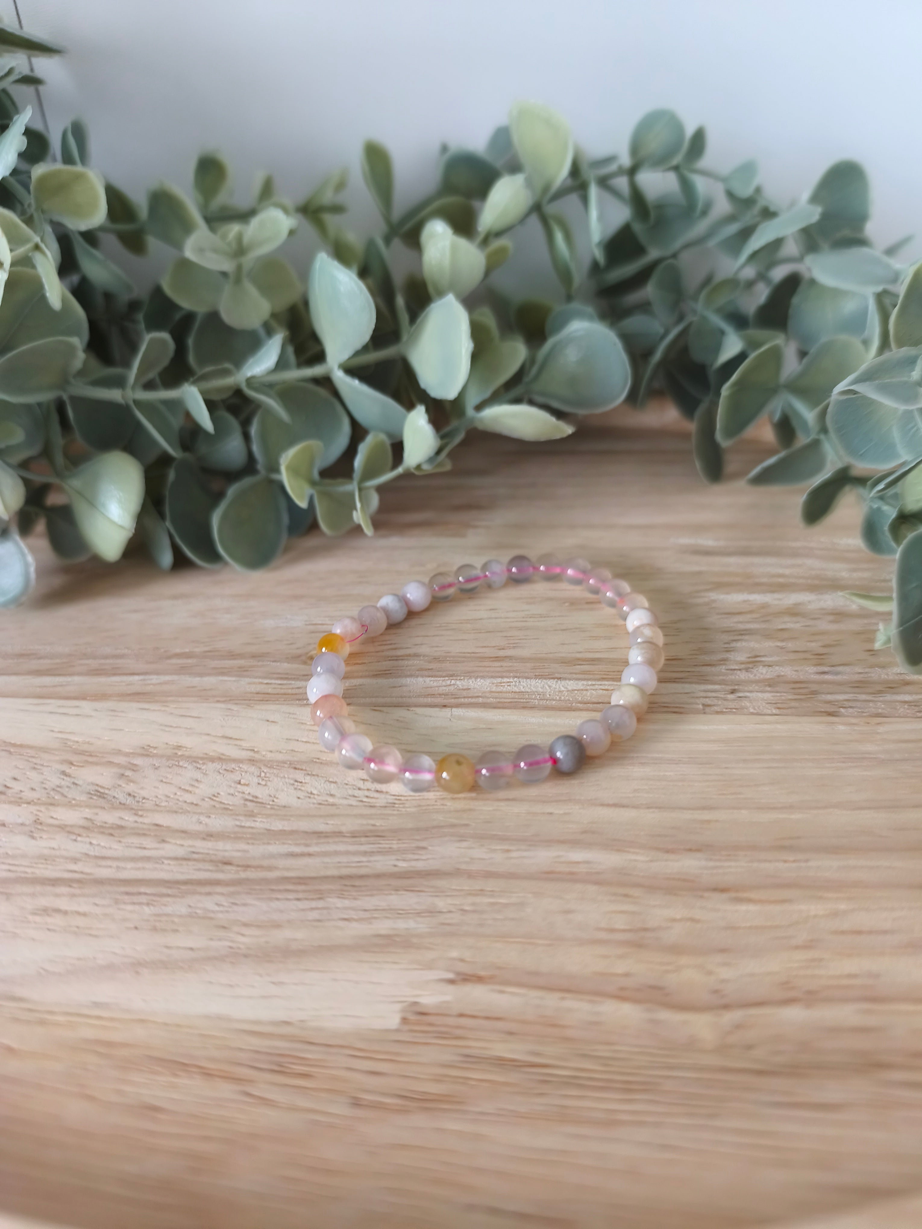 Bracelet Agate Fleur de Cerisier 6mm, pierre naturelle rose et blanche, symbole de douceur et d’harmonie