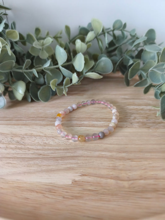 Bracelet Agate Fleur de Cerisier 6mm, pierre naturelle rose et blanche, symbole de douceur et d’harmonie