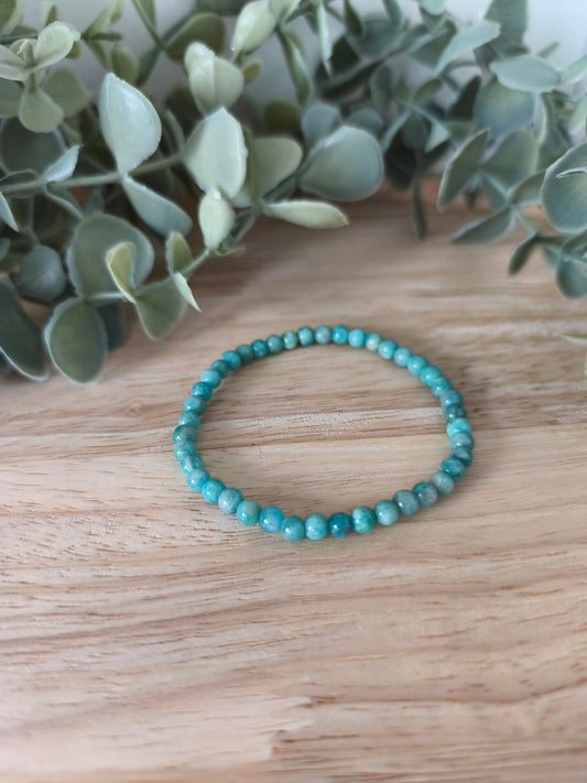 Bracelet Amazonite Pérou 4mm aux nuances vert turquoise, bijou raffiné et apaisant