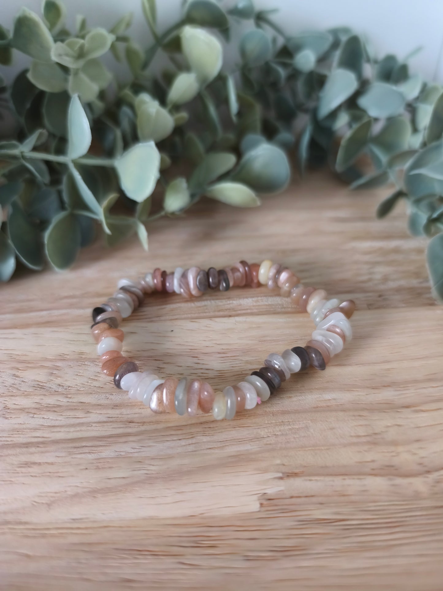 Bracelet baroque en Pierre de Lune multicolore pour femme, nuances iridescentes, lithothérapie intuition et féminité, Collection Aura Mystique