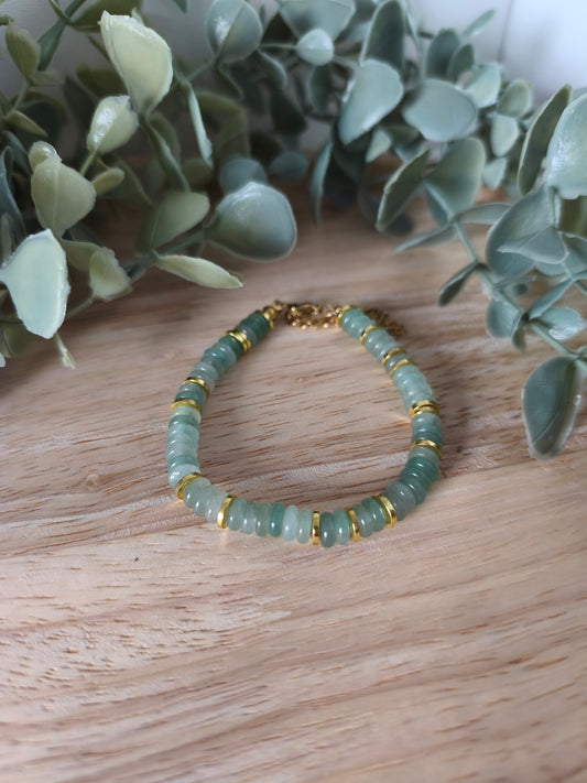 Bracelet Aventurine Verte avec acier inoxydable, Collection Éclat d’Acier, bijou naturel vert pour sérénité, chance et harmonie.